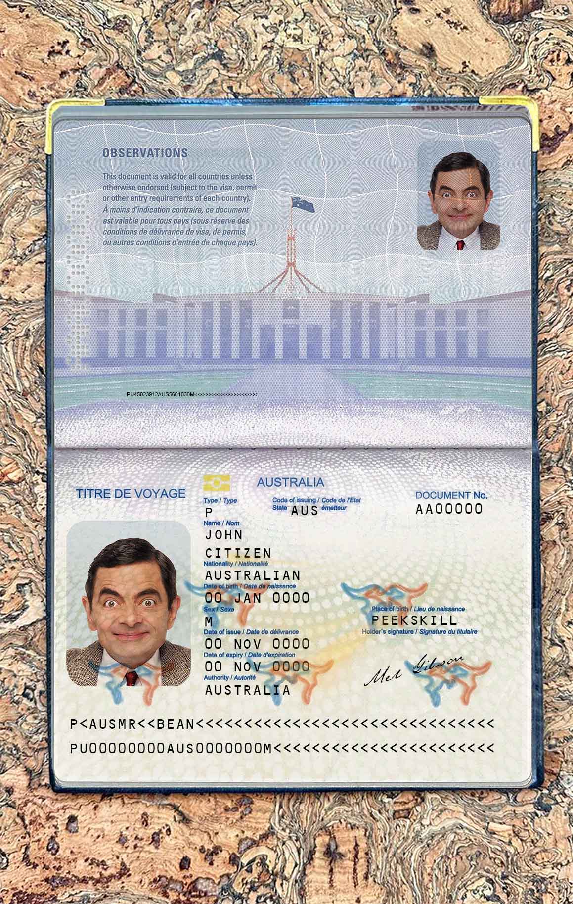 Australian passport (convention travel document) free photo look PSD template